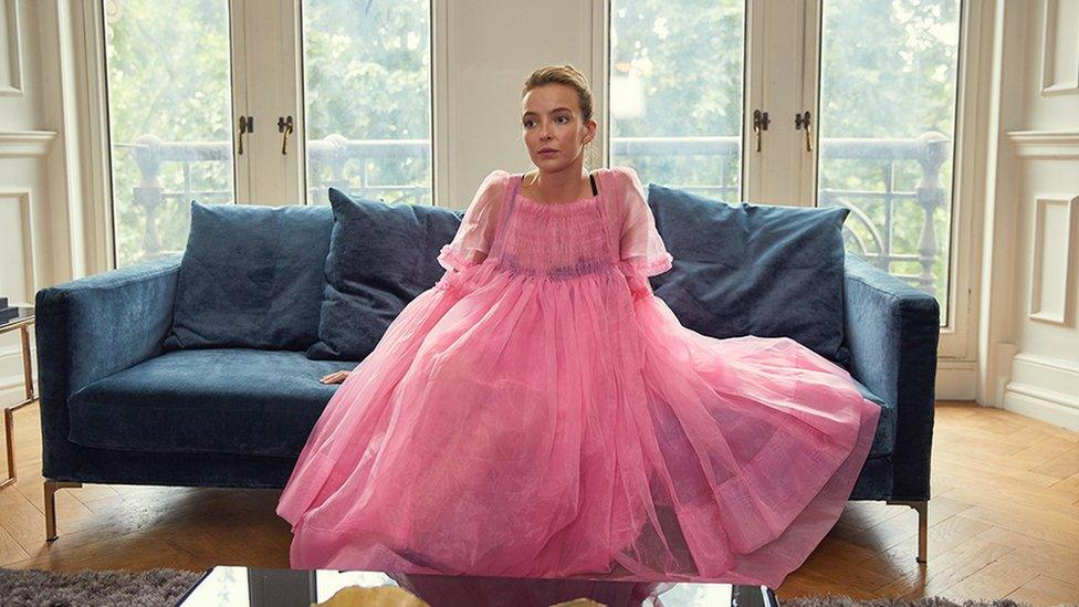 Villanelle in the pink dress