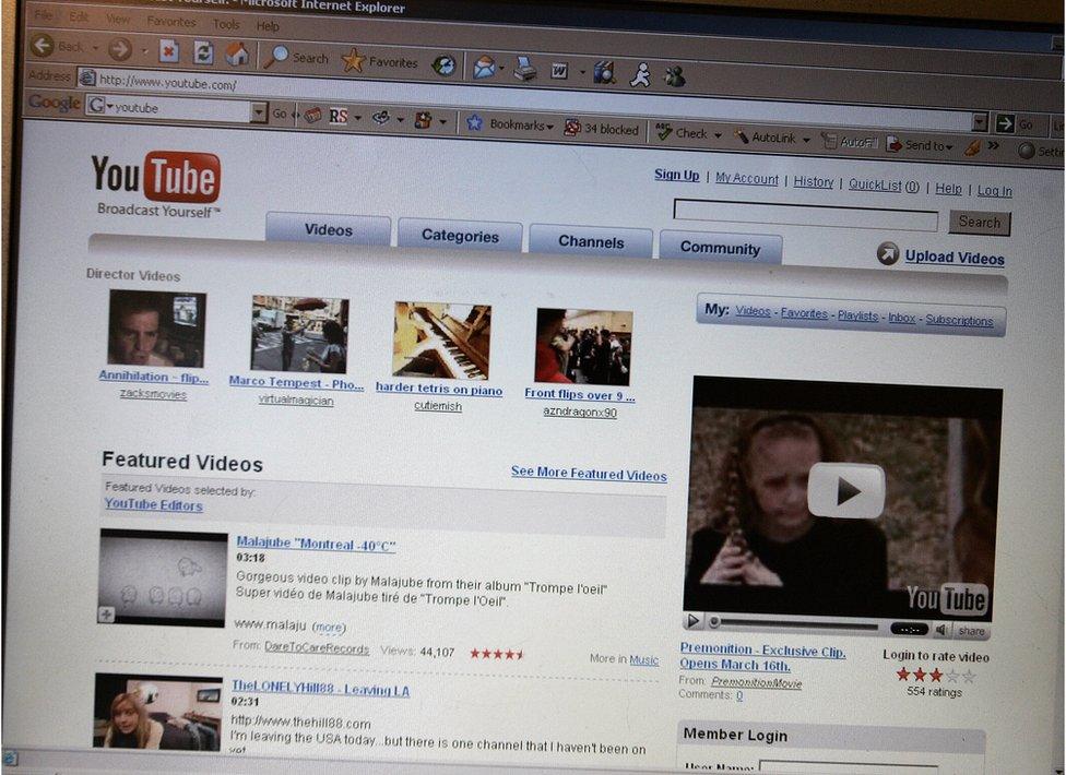 A picture of the YouTube homepage 13 March 2007