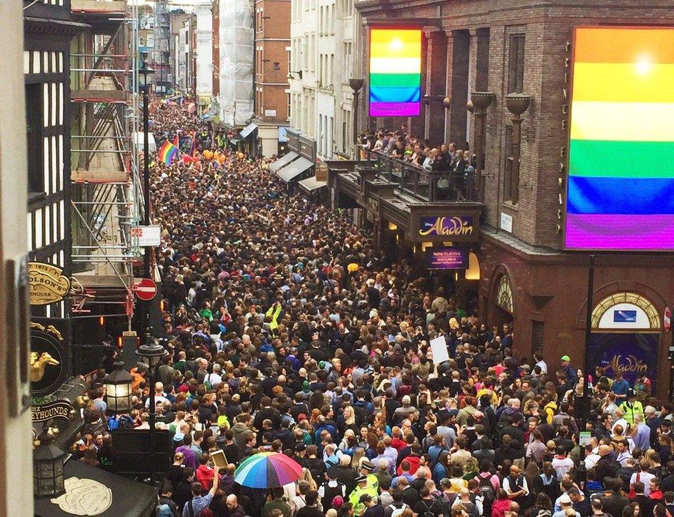 An aerial view of crowds in London's West End