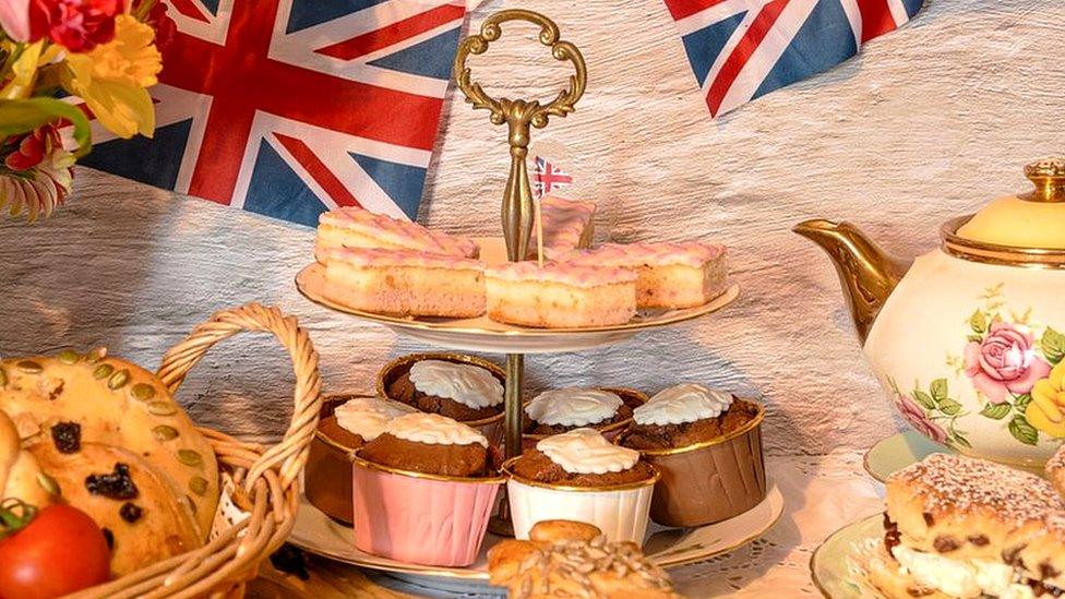 Food and bunting at a tea party