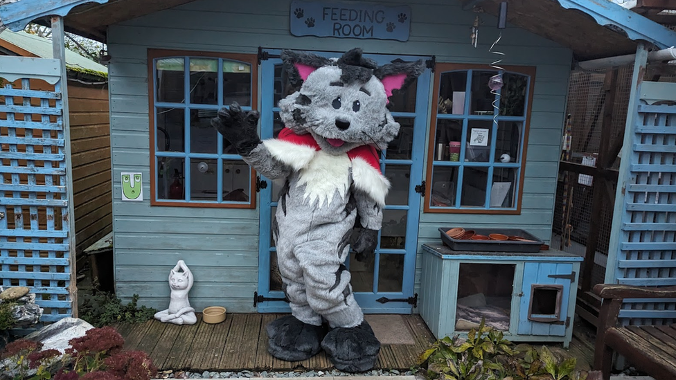 Person dressed as "Santa Paws"