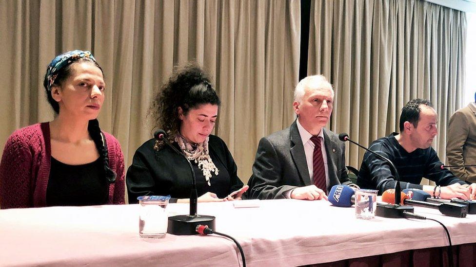 Families of the jailed students during a press conference