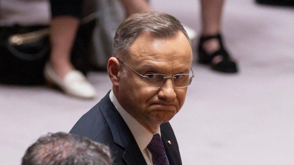 Poland's President Andrzej Duda speaks during an United Nations Security Council meeting