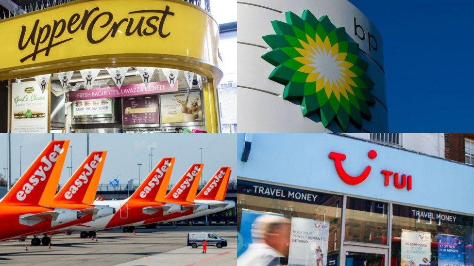 Logos of Upper Crust, Easyjet, BP and Tui