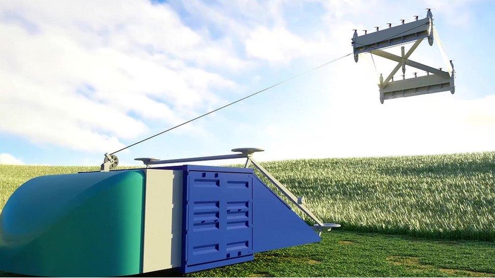 Skypull's drone takes flight on its winch over field