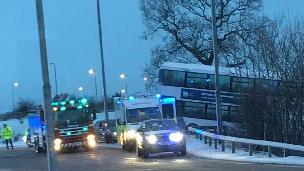 Bus off road at Stepps, North Lanarkshire