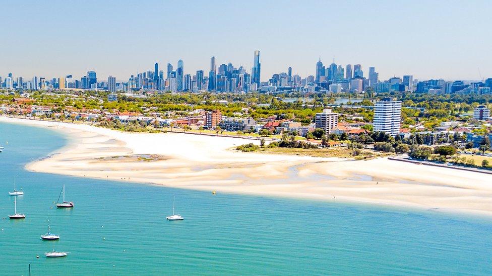 A view of Melbourne's inner south-east from Port Phillip Bay