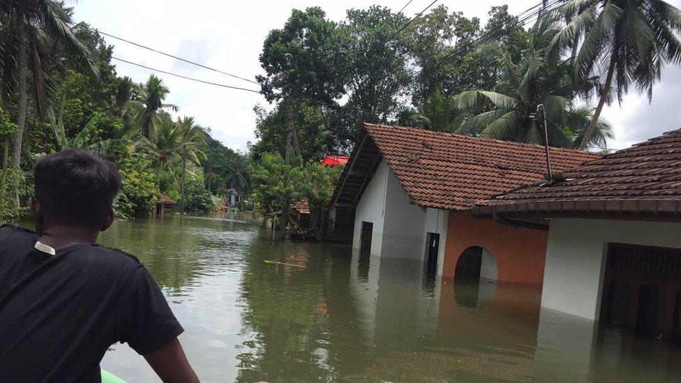 Flooded street in Weyangala, Kalutara district