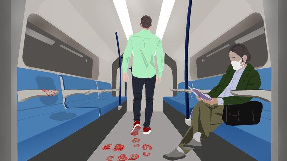 Illustration: man on train