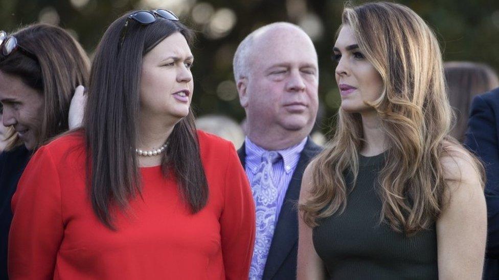 White House Press Secretary Sarah Sanders (L) and White House Communications Director Hope Hicks