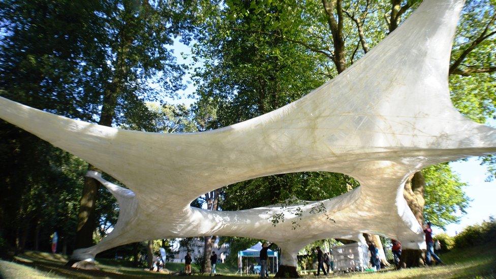 Murshed Khan, of Cardiff, took this picture of an interactive spider web art work. It was created with self-adhesive tape by international artists in Bute Park, Cardiff. The work is on display until 31 August.