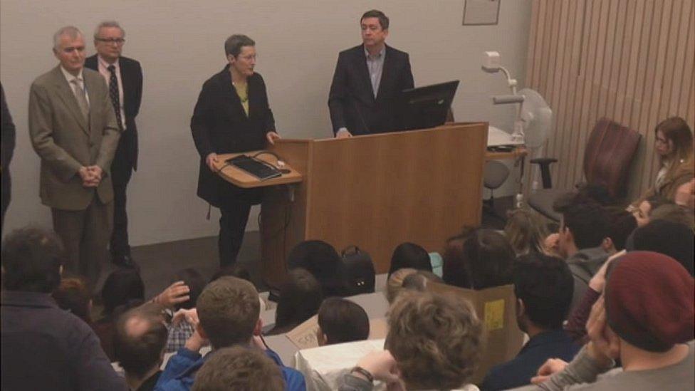 Debra Humphris addresses students at the University of Brighton's Hastings campus