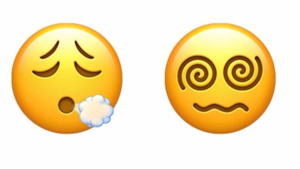 New emojis, one blowing air and one with spiral eyes