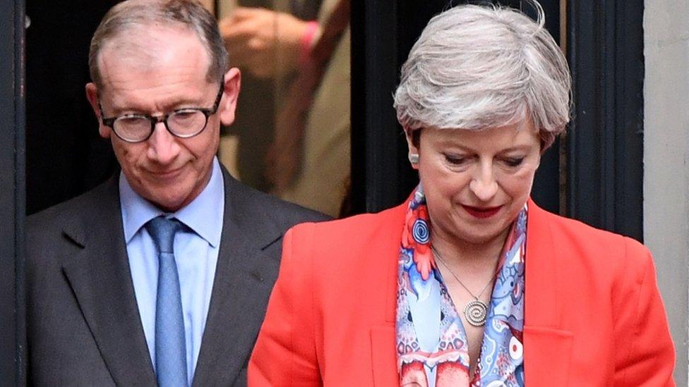 Philip and Theresa May leave Conservative HQ