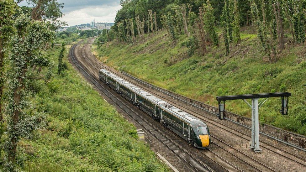 Photo of the new FGW Hitachi train going through Sonning Cutting, Berkshire, the first of a fleet of new trains on the 175th anniversary of the opening of the line between Bristol and London.