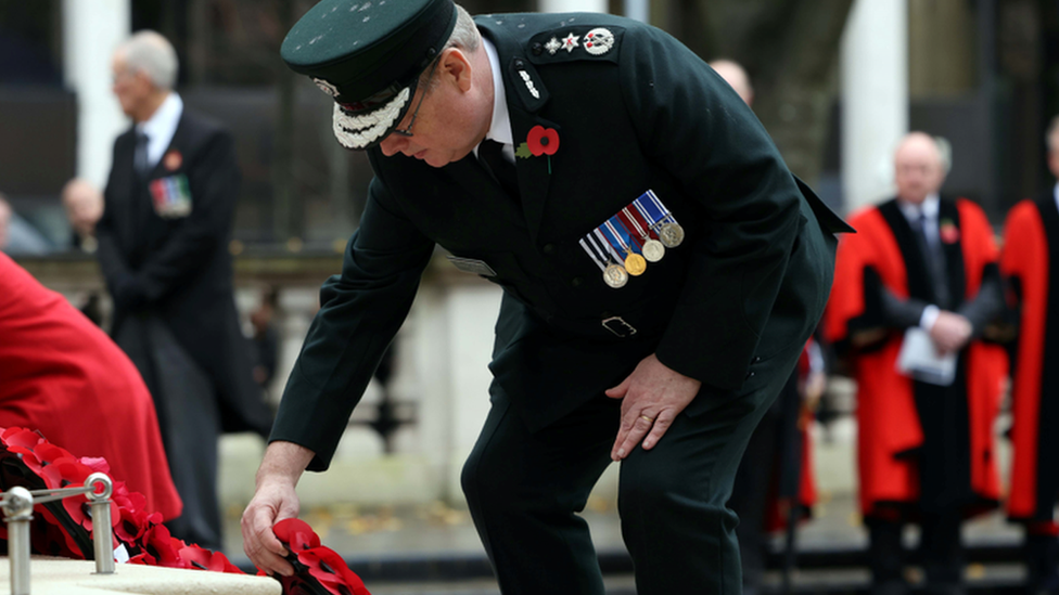 PSNI Chief Constable Simon Byrne at the cenotaph in Belfast