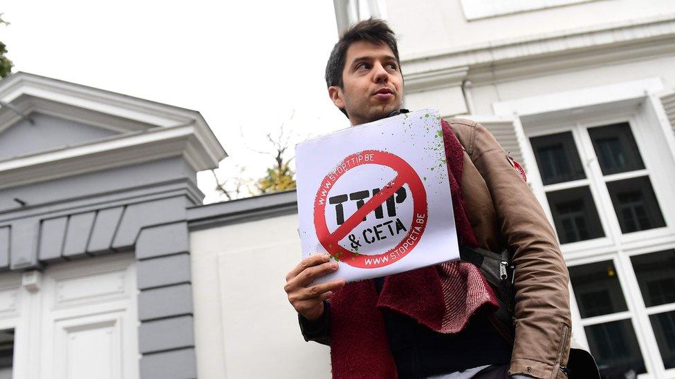 An anti-Ceta protester in Brussels, 24 October