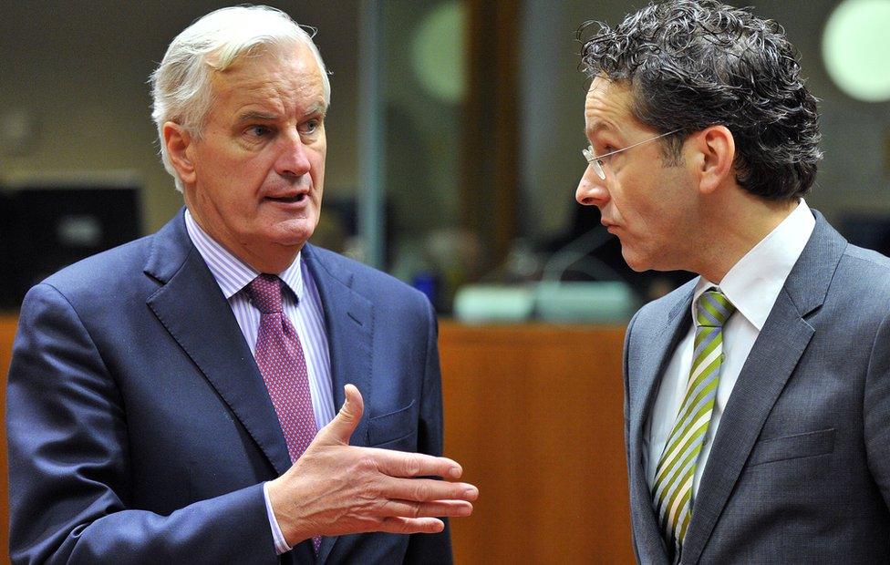 Michel Barnier (left) and the Dutch Finance Minister and Eurogroup President Jeroen Dijsselbloem