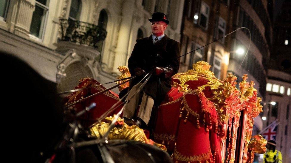 The Lord Mayors coach is taken through the City of London during an early morning rehearsal for the Lord Mayor's Show