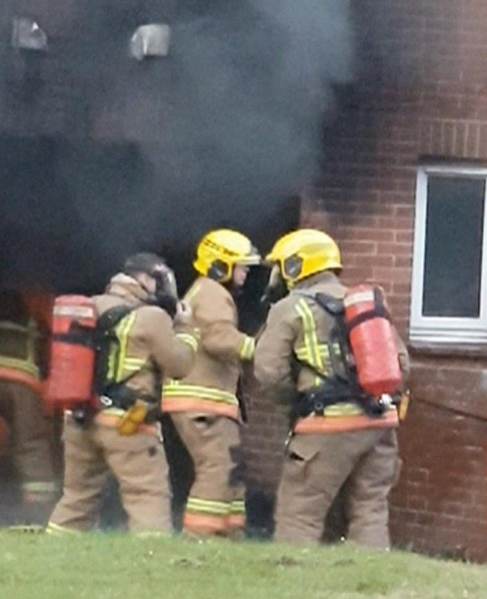 Firefighters at fire in Oak Square, Gateshead