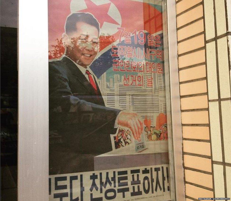 Instagram picture by @simonkoryo of North Korea election poster