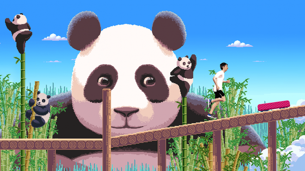 Screengrab of game showing pandas and runner