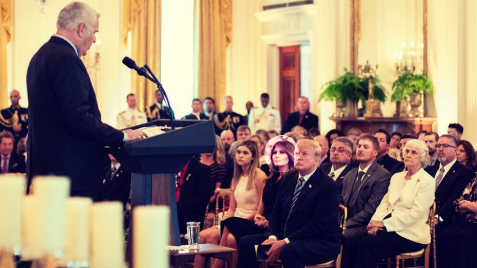 Melania Trump at a White House event with her husband Donald in Washington DC, 4 June 2018