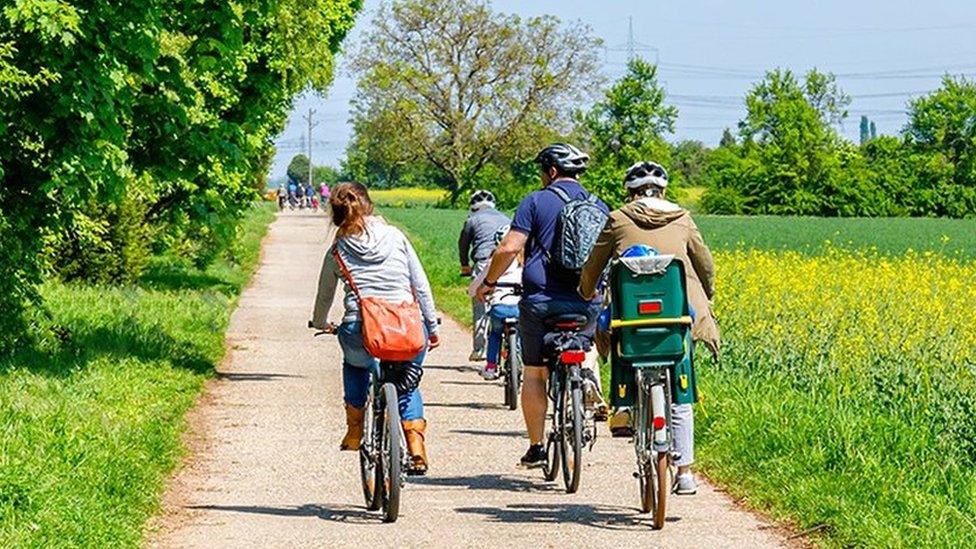 Cyclists on a cycle route