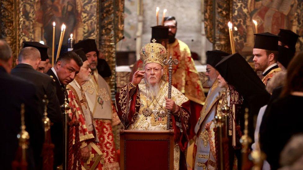 Fener-Greek Patriarch Bartholomew I leads the Christmas Mass at Hagia Yorgi Church in Istanbul, Turkey