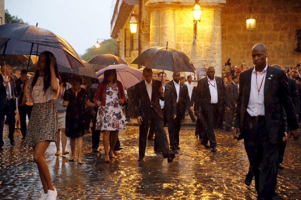 The Obamas later began a walkabout in historic Old Havana.