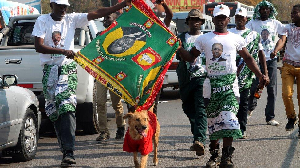 Supporters of Zambia's President-elect Edgar Lungu celebrate in Lusaka, Zambia - Monday 15 August 2016