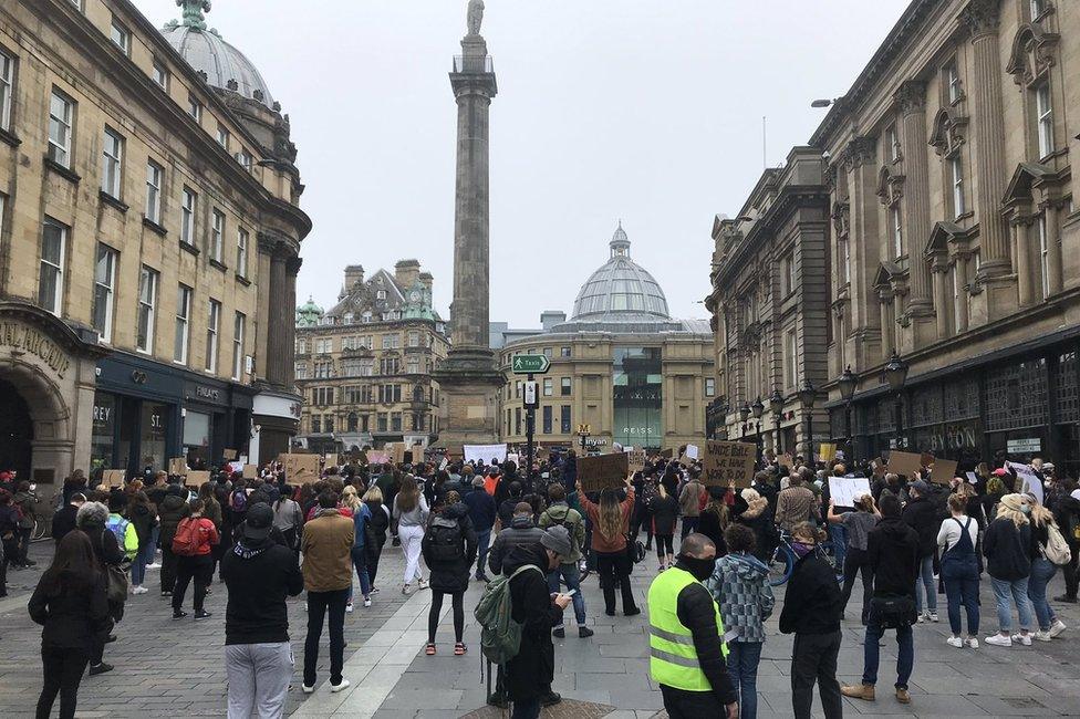 Protestors by Grey's Monument,. Newcastle