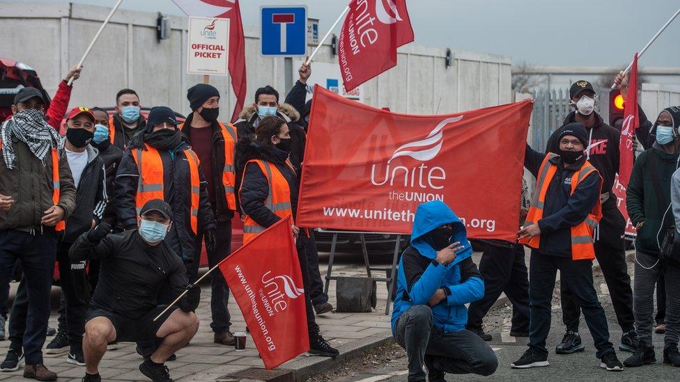 Unite members man a picket line in London