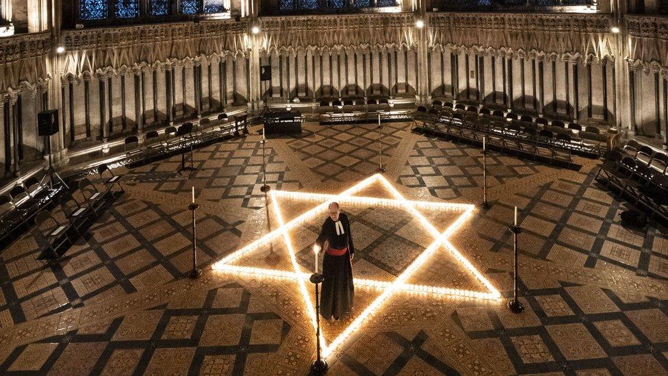 Candles form Star of David, York Minster