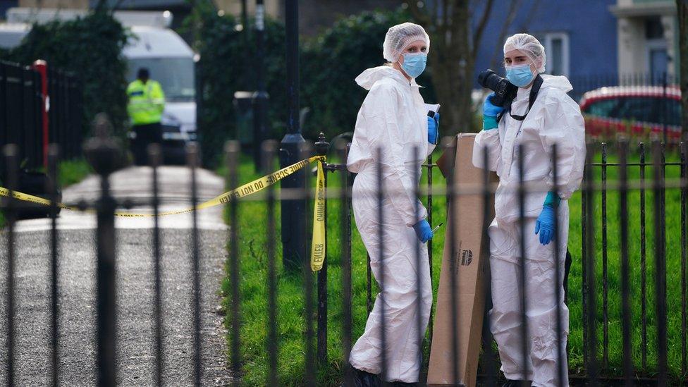 Forensic team at Rawnsley Park with police tape on the railings