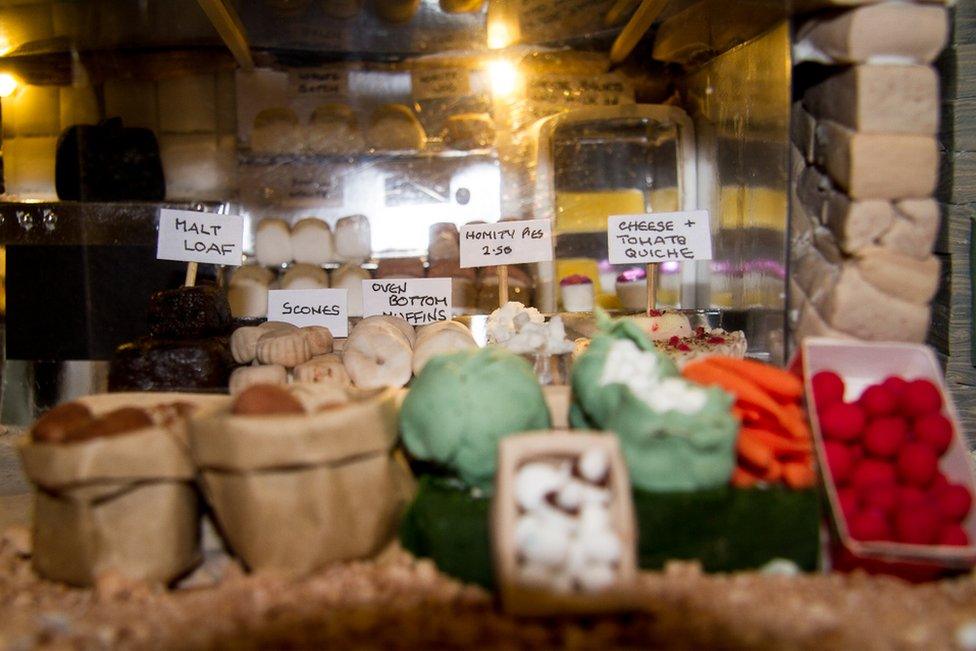 Close-up of cake showing baked goods