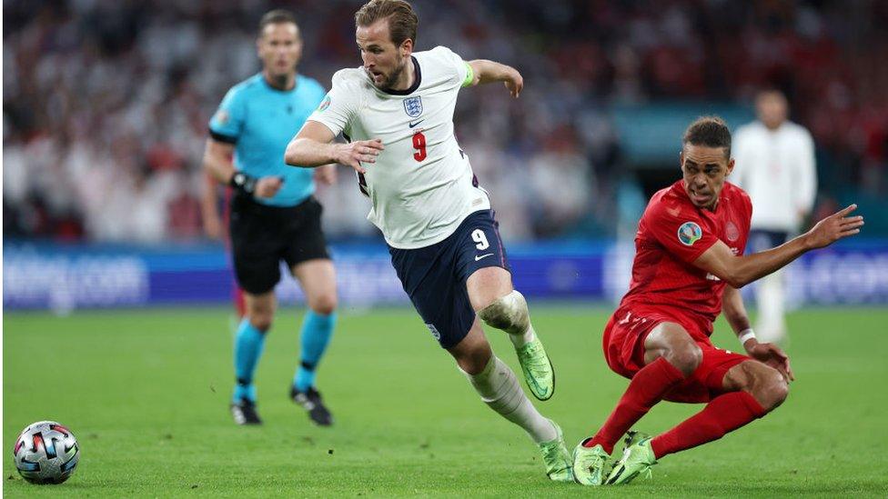 Harry Kane against Denmark