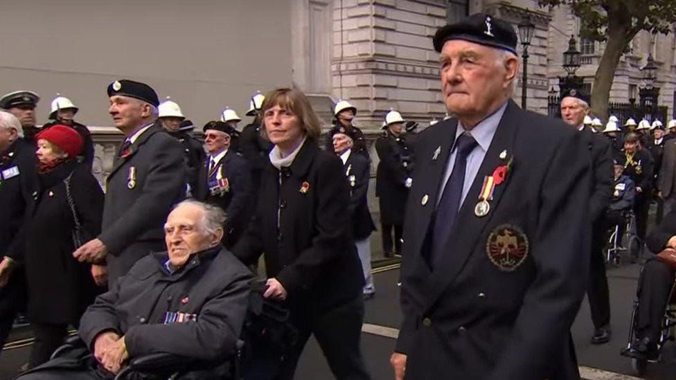 Gordon Craggs marching at the Cenotaph with other nuclear test veterans