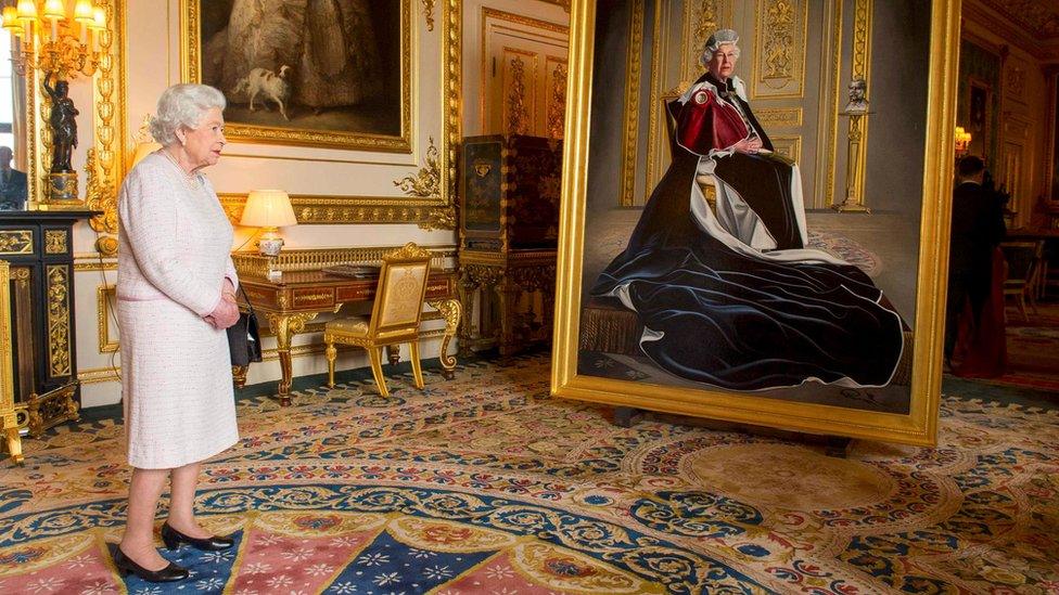 The Queen with her portrait by Henry Ward