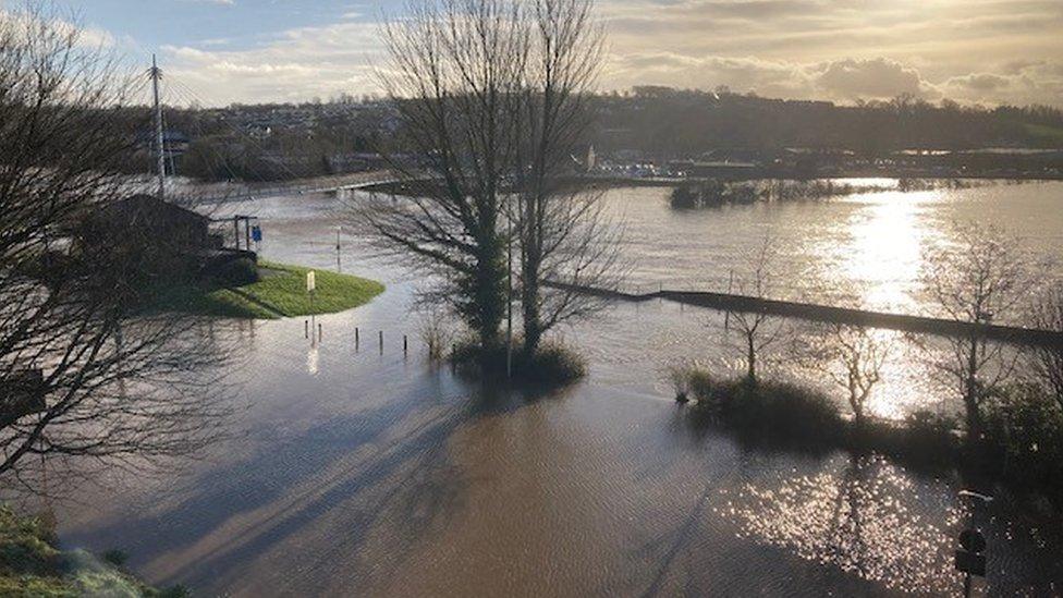 River Tywi has burst its banks in Carmarthen