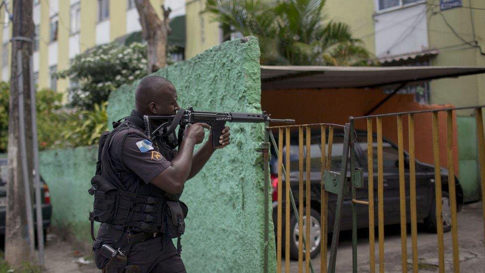 An armed military policeman during an operation in Rio de Janeiro