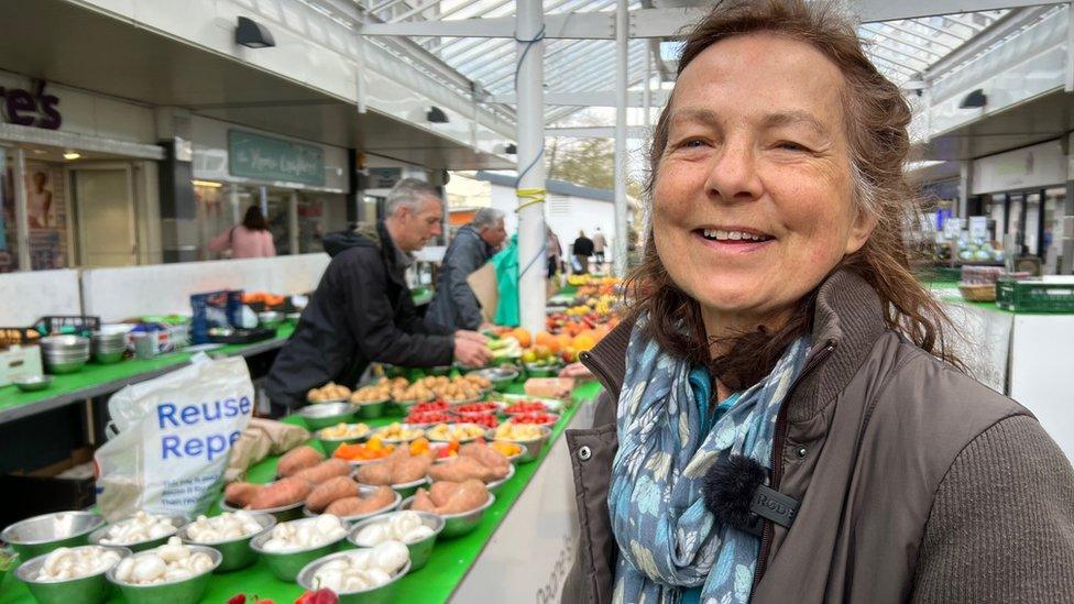 Katie Byrne in a greengrocer's shop