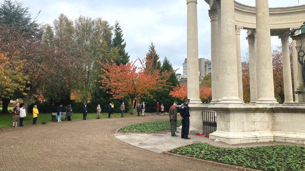 Wreathes being laid in Cardiff