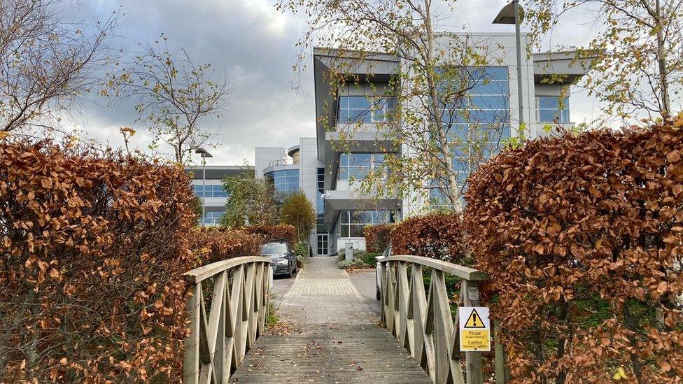 Bridge leading to the Swansea Bay health board HQ