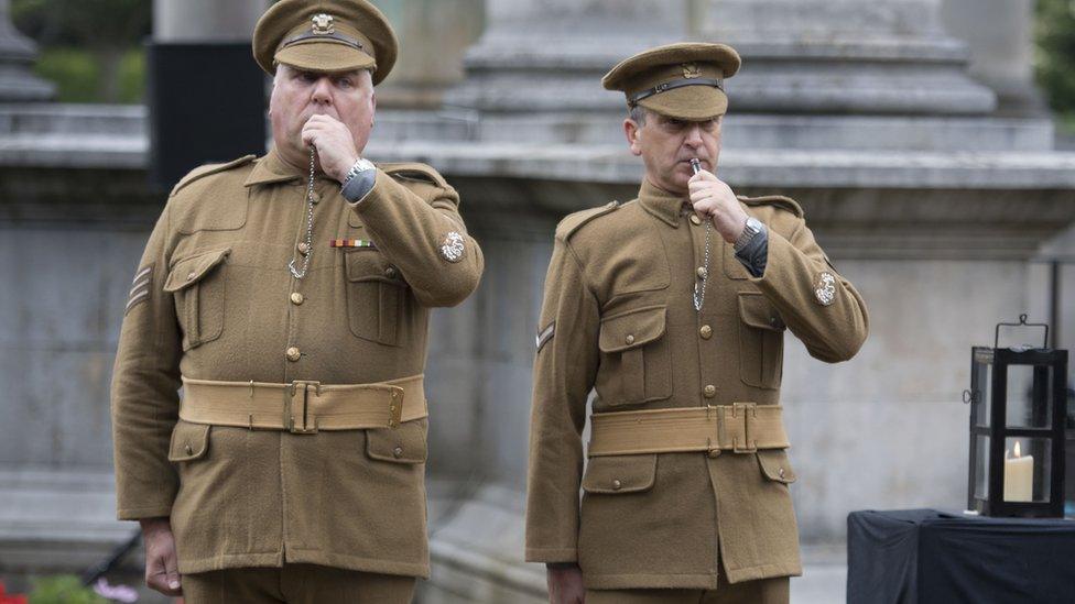 Two 'Tommies' with whistles at Cardiff ceremony