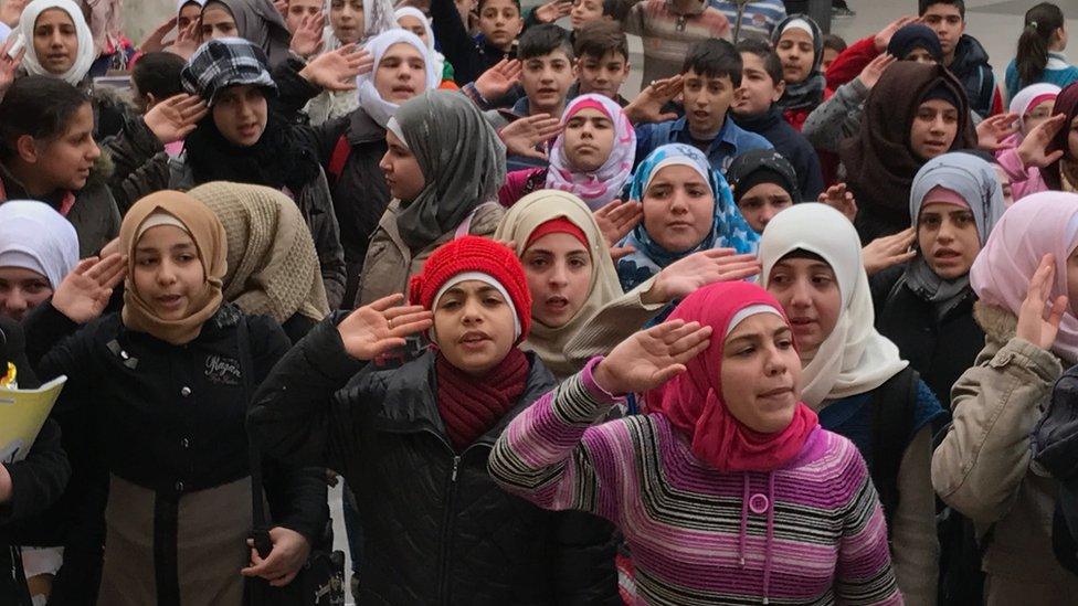 Schoolchildren at the largest school in east Aleppo