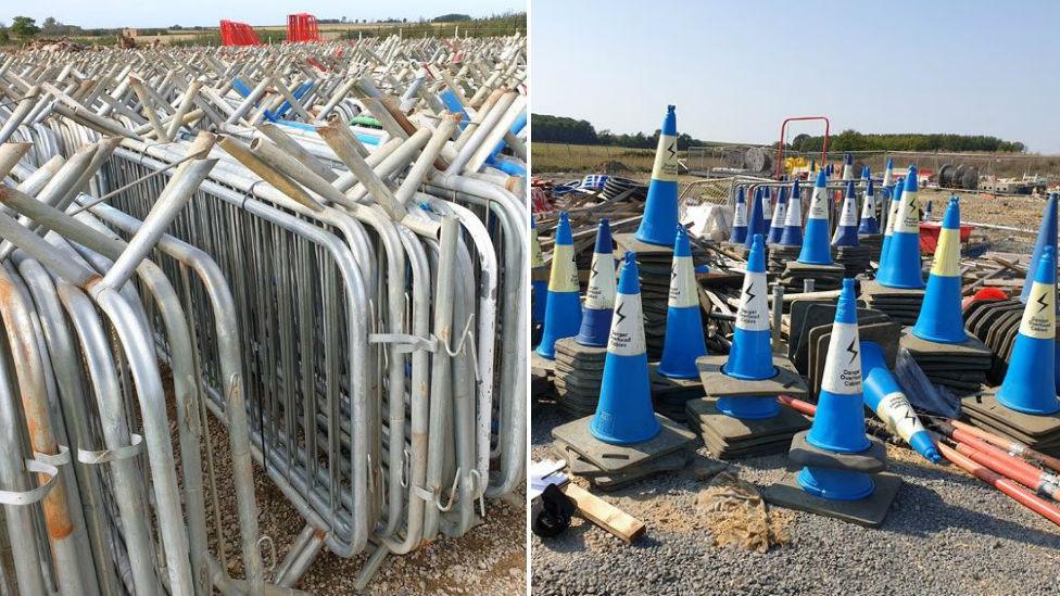 Pedestrian barriers and traffic cones