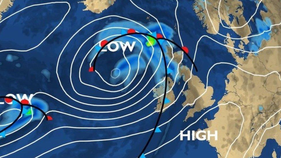 weather map showing wind