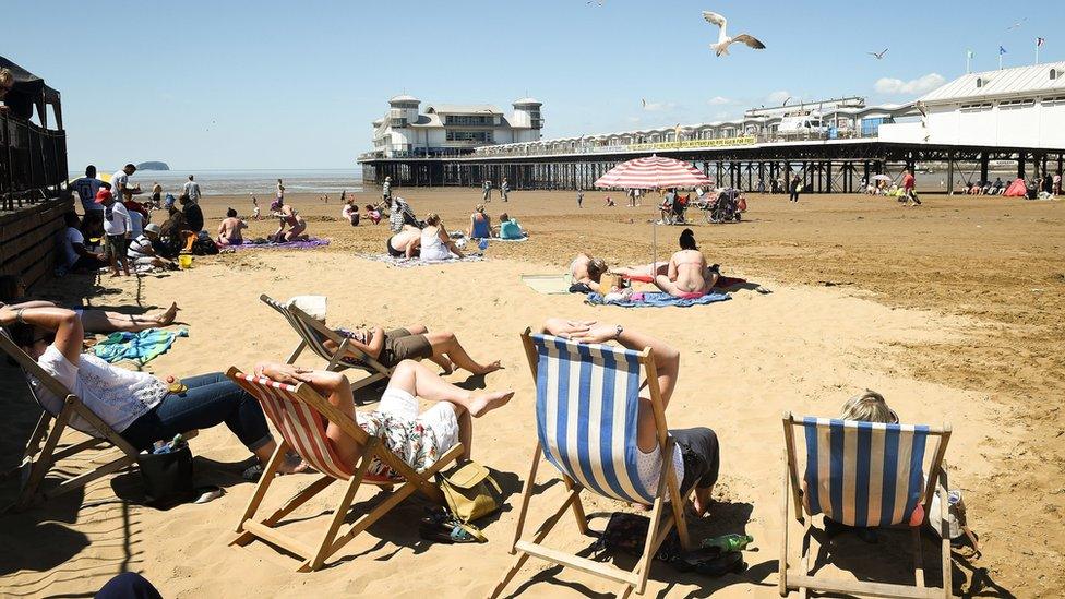 The beach scene in Weston with the Grand Pier in the background