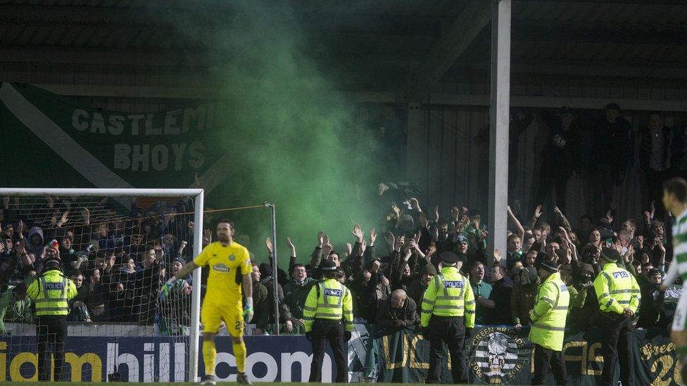 Flares were thrown during a match between Stranraer and Celtic